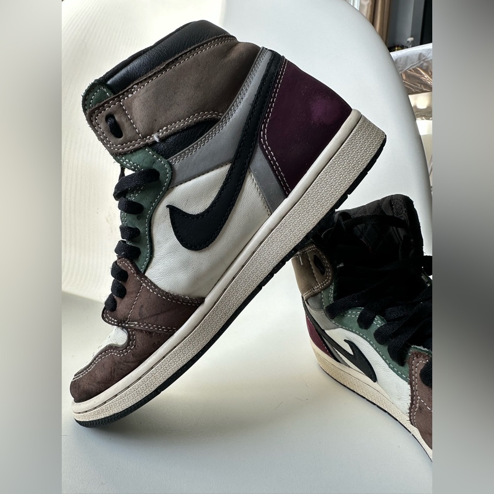 Jordan High-Top Sneakers in White, Black, Brown and Olive - Picture 5 of 12